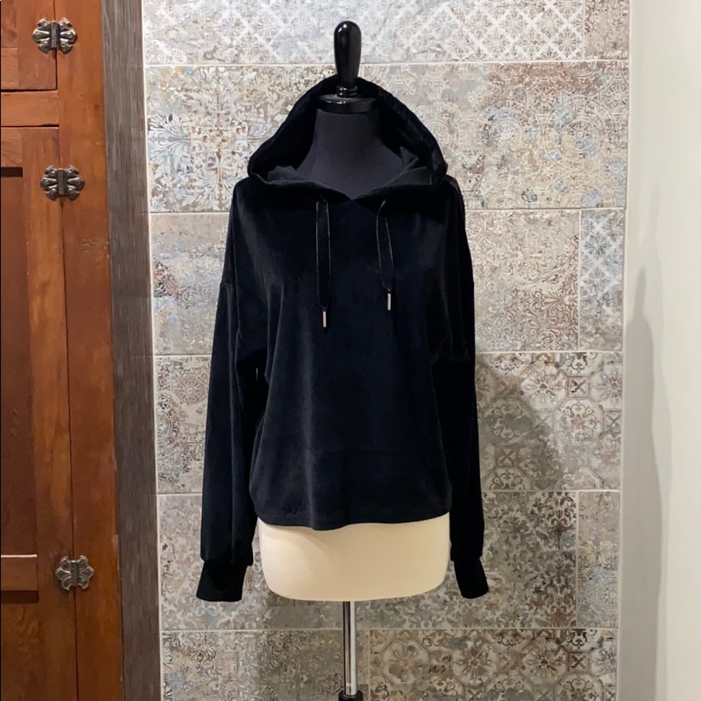 NWOT - Black Velvet Cropped Hoodie